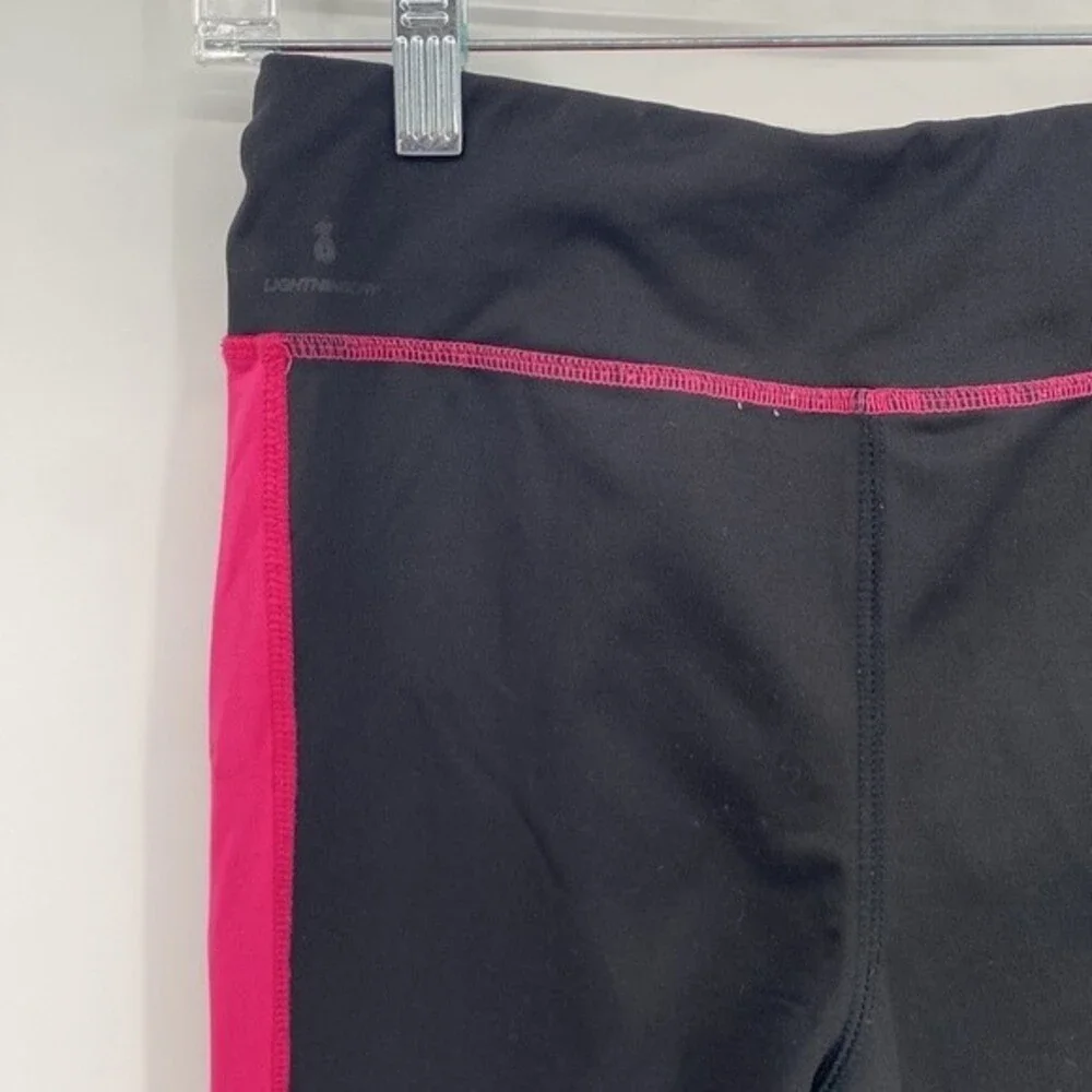 New Balance Black Crop Capri Leggings Pink Stripe Girls XL 14-16